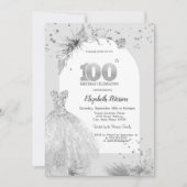おしゃれドレス 冬 グレー 100歳の誕生日 招待状 (正面)