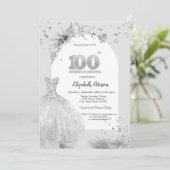 おしゃれドレス 冬 グレー 100歳の誕生日 招待状 (スタンド正面)