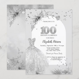 おしゃれドレス 冬 グレー 100歳の誕生日 招待状