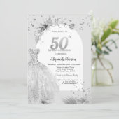 おしゃれドレス 冬 グレー 50歳の誕生日 招待状 (スタンド正面)