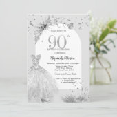 おしゃれドレス 冬 グレー 90歳の誕生日 招待状 (スタンド正面)