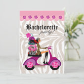 おしゃれパーティー招待スクーター女性ゼブラブラック 招待状 (スタンド正面)