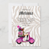 おしゃれパーティー招待スクーター女性ゼブラブラック 招待状 (裏面)