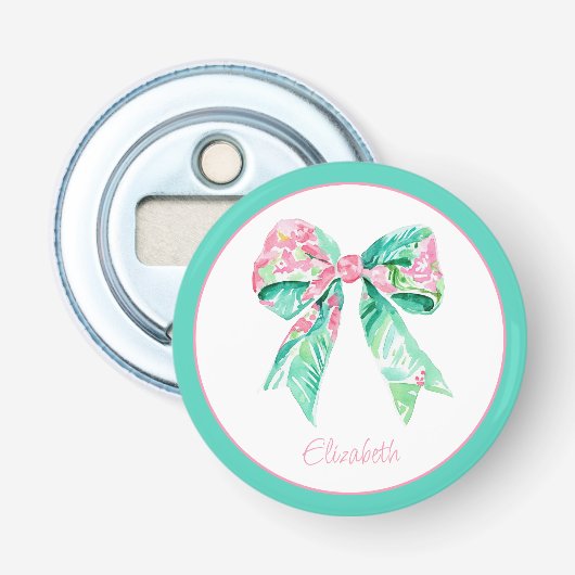 おしゃれピンクの花のリボン オーダーメイド 栓抜き (正面)