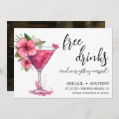 おしゃれピンクカクテルモダンウェディングフォト セーブザデート (正面/裏面)