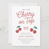 おしゃれピンクリボン チェリーがいちばんのベイビーシャワー 招待状 (正面)