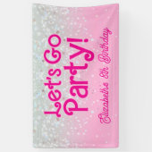 おしゃれピンク パーティーしよう バースデー 横断幕 (縦)