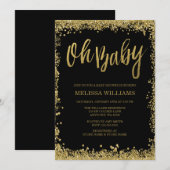 おしゃれベイビー ブラック ゴールド グリッター ベイビーシャワー 招待状 (正面/裏面)