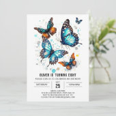 おしゃれボヘミアンチックな蝶の男の子の誕生日 招待状 (スタンド正面)