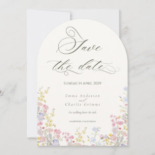 おしゃれボヘミアンワイルドフラワーズ結婚式Save the Date 招待状