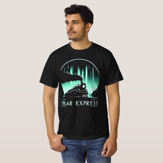 おしゃれポーラーエクスプレス列車メンズブラック Tシャツ (正面フル)