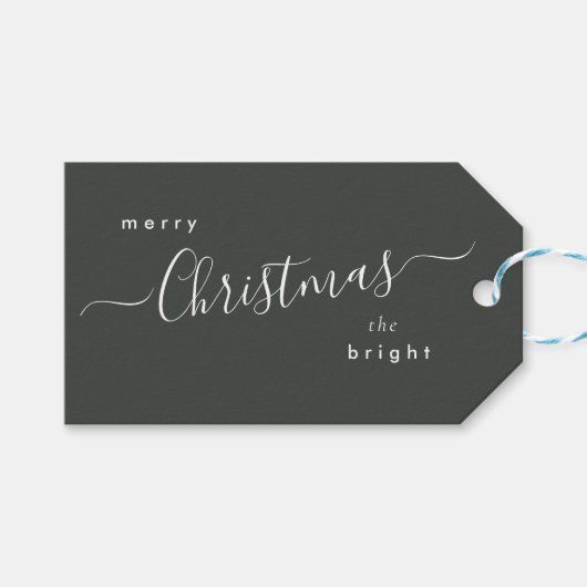 おしゃれモダンなクリスマスの森の緑の暗い ギフトタグ (正面(横))