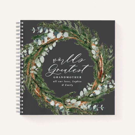 おしゃれモダンな葉エレガントの多いリースの写真の祖母 ノートブック (正面)