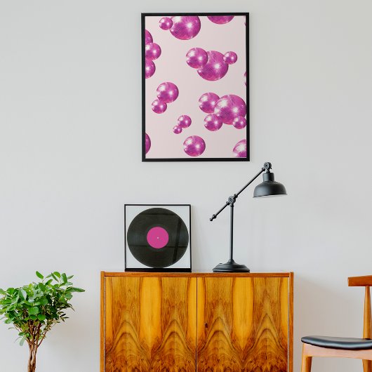 おしゃれレトロな大胆なディスコボール ピンク ポスター