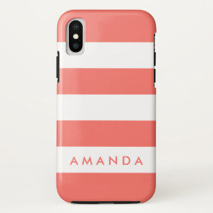 おしゃれ女子のためのラビングコーラルストライプ柄カスタムデザイン iPhone X ケース