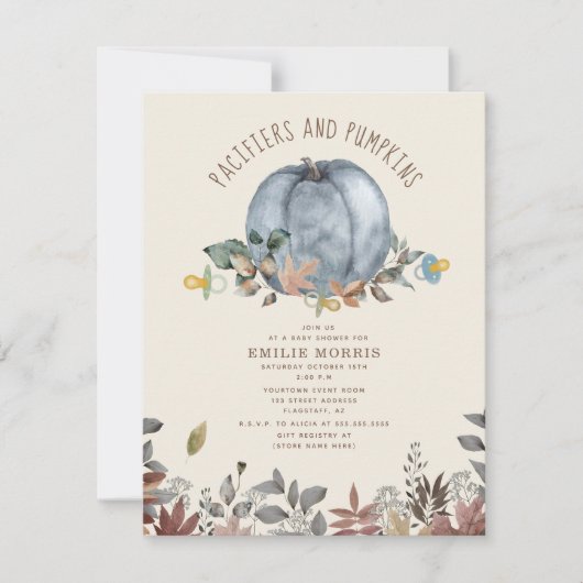 おしゃれ+カボチャ秋秋の男の子ベビーシャワー 招待状 (正面)