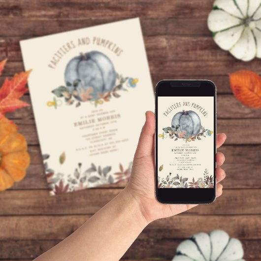 おしゃれ+カボチャ秋秋の男の子ベビーシャワー 招待状