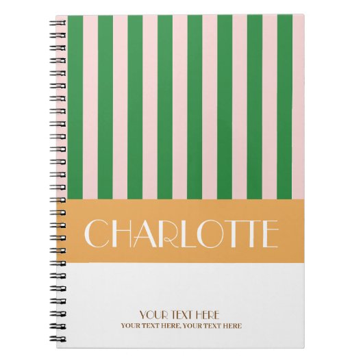 おしゃれ カラフル ストライプ 個人名入れ ノートブック (正面)