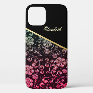 おしゃれ ゴールド ブラック 花柄 オリジナルデザイン iPhone 12ケース
