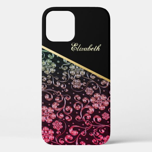 おしゃれ ゴールド ブラック 花柄 オリジナルデザイン Case-Mate iPhoneケース (裏面)