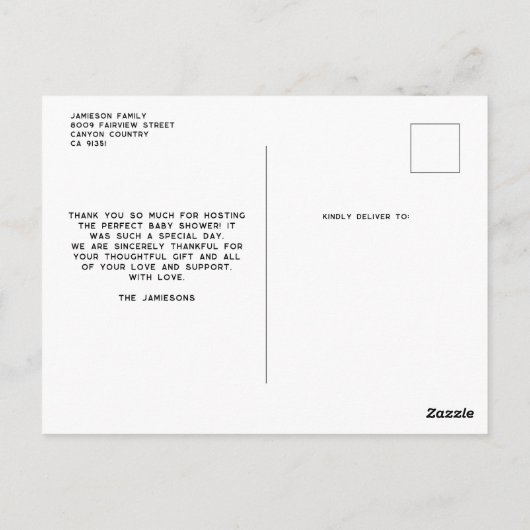 おしゃれ シンプル 現代風 オーダーメイド フォト ベビーシャワー ポストカード (裏面)