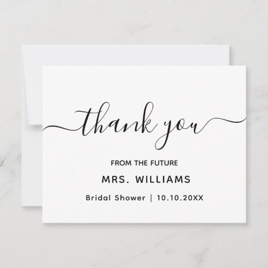おしゃれ スタイリッシュ トレンディー テキスト ブライダルシャワー 未来のミセス サンキューカード (正面)