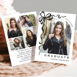 おしゃれ ニュートラル リボン 5 枚の写真 卒業パーティー 招待状