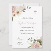 おしゃれ ニュートラル 水彩 花モチーフ | ボヘミアンスタイル 洗礼 招待状 (正面)