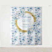 おしゃれ ボヘミア パステル ブルー ゴールド ウェディング フォト プロップ タペストリー (正面)