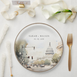 おしゃれ ミニマル ワシントンDC, アメリカ 水彩 結婚式 ペーパープレート
