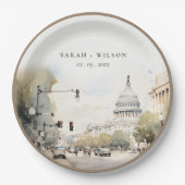 おしゃれ ミニマル ワシントンDC, アメリカ 水彩 結婚式 ペーパープレート (正面)