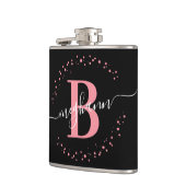 おしゃれ モダン ガーリー ピンク ブラック 名前 スクリプト モノグラム フラスク (左)