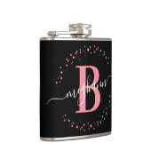 おしゃれ モダン ガーリー ピンク ブラック 名前 スクリプト モノグラム フラスク (右)