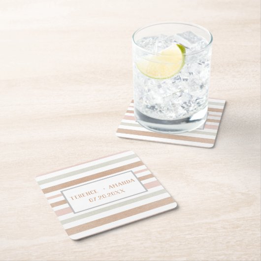 おしゃれ モダン ニュートラル ストライプ オーダーメイド   スクエアペーパーコースター (インサイチュ)