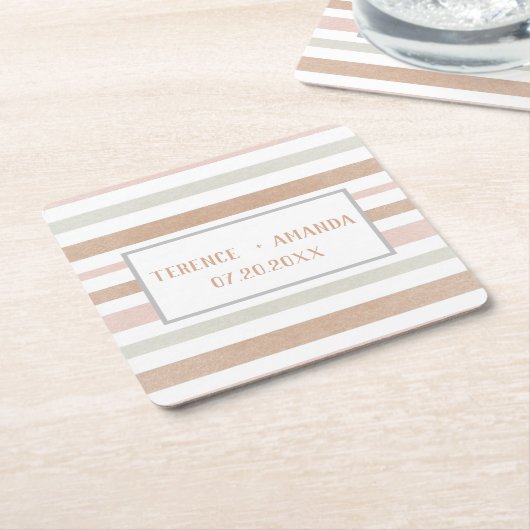 おしゃれ モダン ニュートラル ストライプ オーダーメイド スクエアペーパーコースター (アングル)