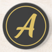 おしゃれ モノグラムイニシャルレター ゴールドカラー ブラック コースター (正面)