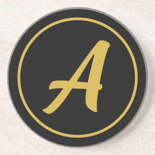おしゃれ モノグラムイニシャルレター ゴールドカラー ブラック コースター