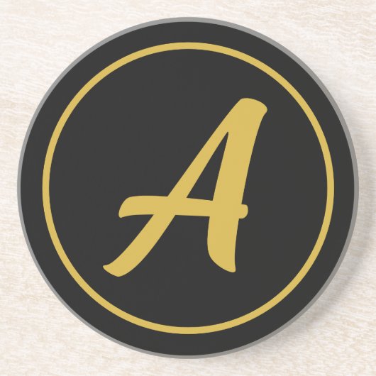 おしゃれ モノグラムイニシャルレター ゴールドカラー ブラック コースター (正面)