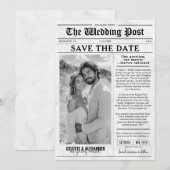 おしゃれ ユニーク 新聞 保存 記念日 フォト ウェディング 招待状 (正面/裏面)