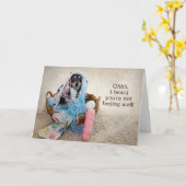 おしゃれ – 犬が糸に絡み合う カード (黄色い花)