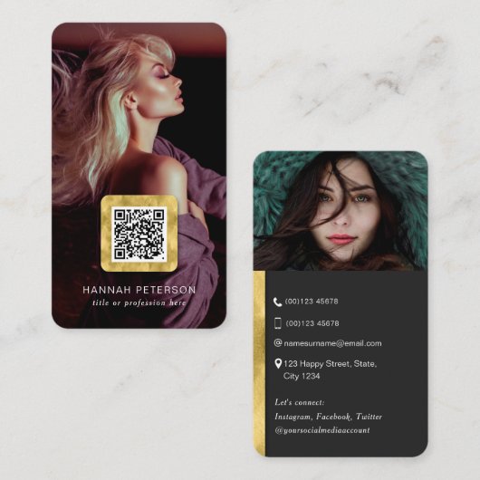 おしゃモダンスタイリッシュれな写真ネットワークQRコード 名刺 (正面/裏面)