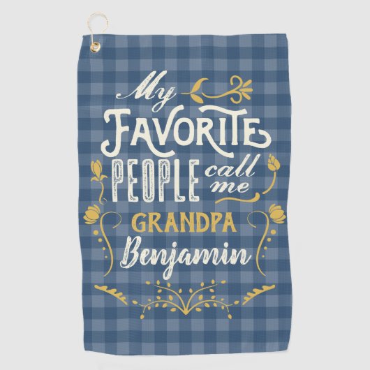 『おじいお気に入りのちゃんブルーギンガム』 ゴルフタオル (正面)