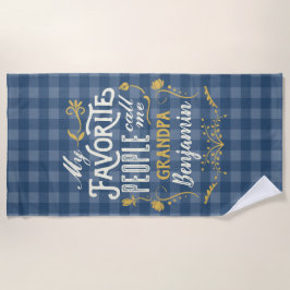 『おじいお気に入りのちゃんブルーギンガム』 ビーチタオル