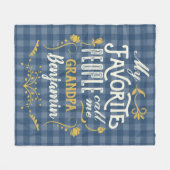 『おじいお気に入りのちゃんブルーギンガム』 フリースブランケット (正面(横))