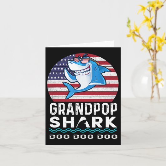 おじいさんサメの父の日プレゼント　妻と息子と娘から カード (黄色い花)