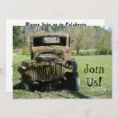 おじいさん誕生日パーティー-古いさびついたトラック 招待状 (正面/裏面)