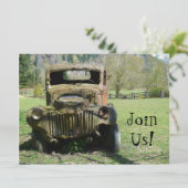 おじいさん誕生日パーティー-古いさびついたトラック 招待状 (スタンド正面)