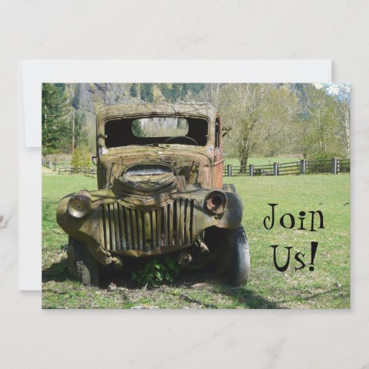 おじいさん誕生日パーティー-古いさびついたトラック 招待状 (正面)