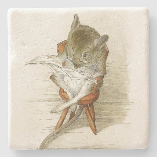 おじいさん読マウスの新聞 ストーンコースター (正面)