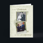 『おじいちゃんおばあちゃんへ 結婚○周年記念日オーダーメイド Then&Now』 カード<br><div class="desc">スクラップブック/ヴィンテージスタイルの記念日カード(2つのフォトフレーム付き by PixelberryPie)には、カップルの「Before」の写真(交際中または結婚式での一枚)と「After」の写真(最近のもの)を入れます。 50年と限定せず、自由に年数を入れてオリジナルのカードを作ることもできます。</div>